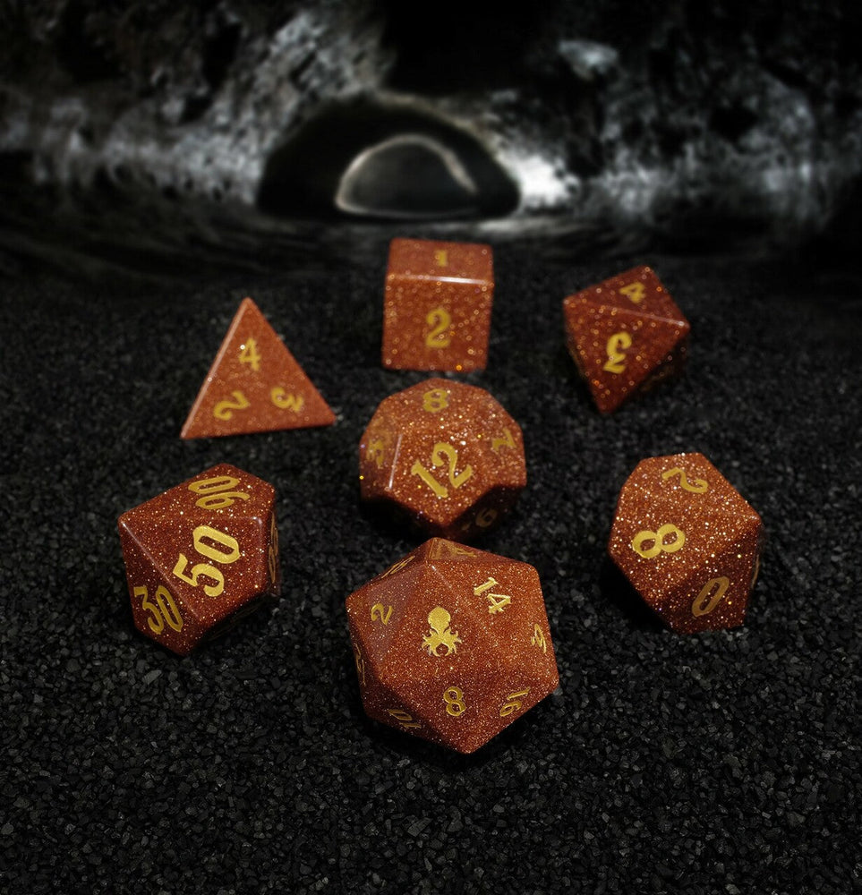 Kraken Dice - Red Goldstone Glass Semi-Precious Gemstone Dice Set (ONLINE ORDER ONLY)