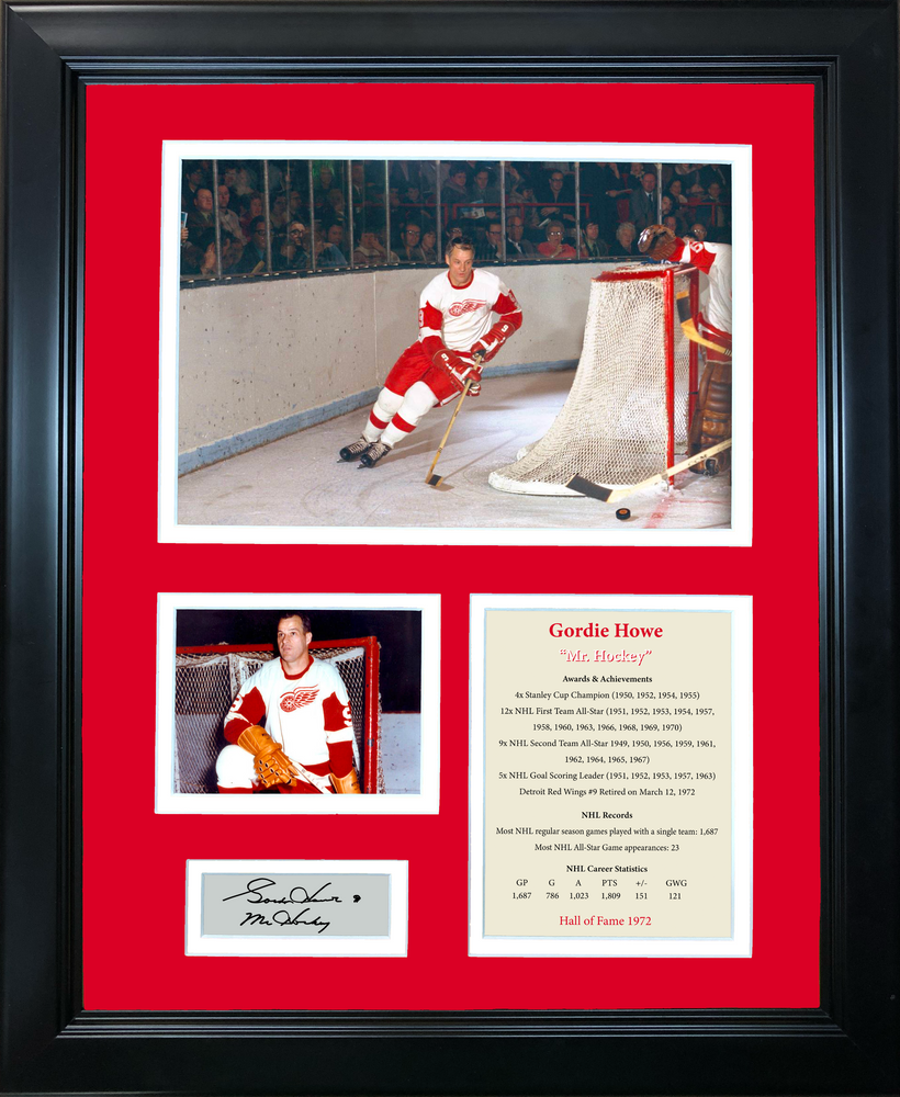 Framed Gordie Howe  Mr. Hockey  Hall of Fame Facsimile Laser Engraved Signature Auto Detroit Red Wings 11"x14" Hockey Photo Sig Collage (ONLINE ORDER ONLY)