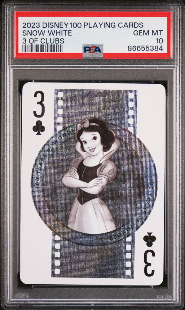 2023 DISNEY 100 PLAYING CARDS SNOW WHITE 3 OF CLUBS PSA 10 (Online Order Only)