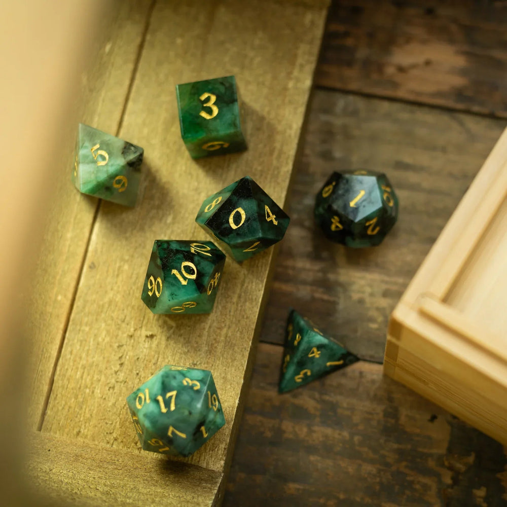 Green Emerald Gemstone DND Dice Set (ONLINE ORDER ONLY)