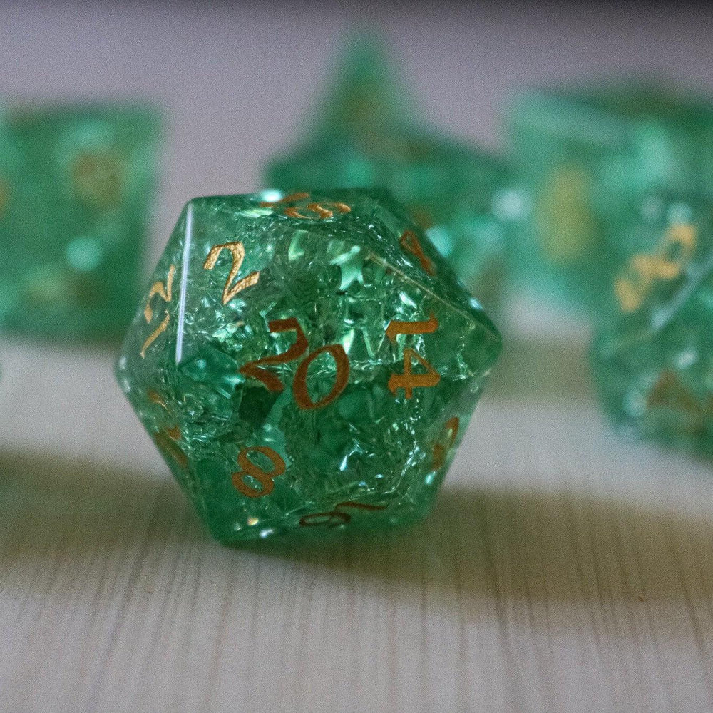 Green Lightning Cracked Glass DND Dice Set (ONLINE ORDER ONLY)