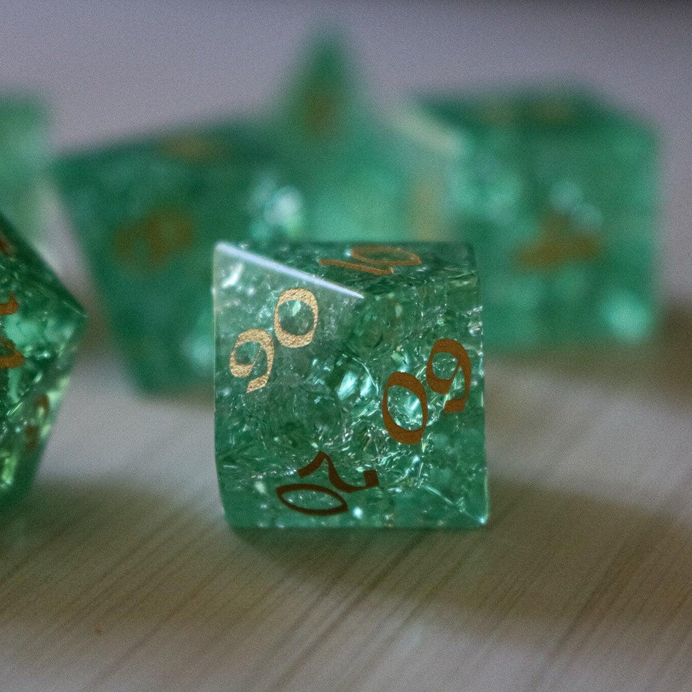Green Lightning Cracked Glass DND Dice Set (ONLINE ORDER ONLY)