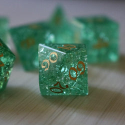 Green Lightning Cracked Glass DND Dice Set (ONLINE ORDER ONLY)