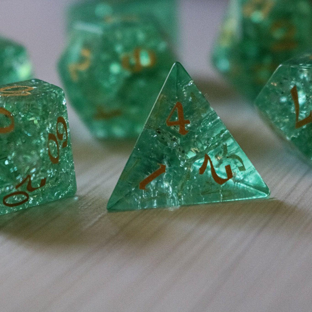 Green Lightning Cracked Glass DND Dice Set (ONLINE ORDER ONLY)
