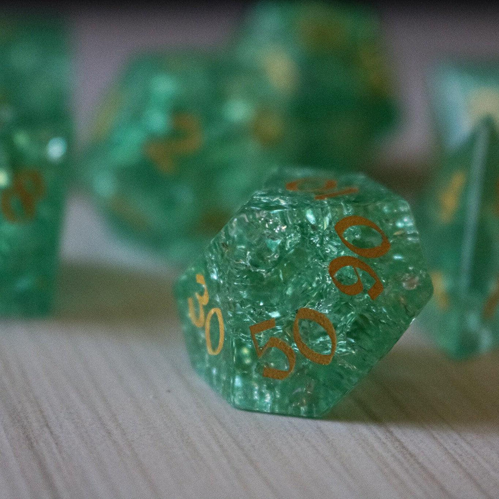 Green Lightning Cracked Glass DND Dice Set (ONLINE ORDER ONLY)