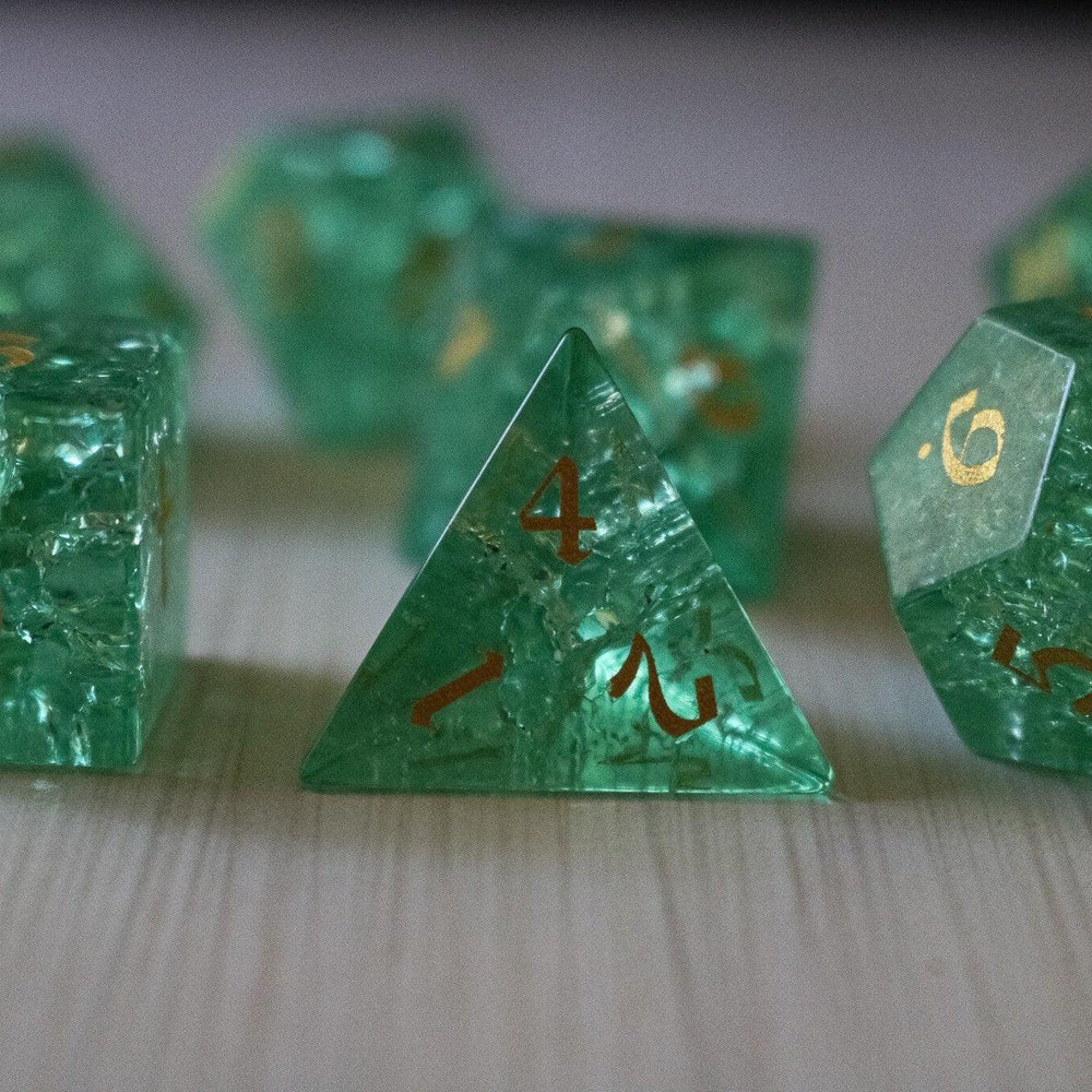Green Lightning Cracked Glass DND Dice Set (ONLINE ORDER ONLY)