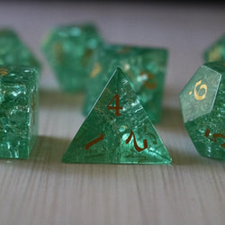 Green Lightning Cracked Glass DND Dice Set (ONLINE ORDER ONLY)
