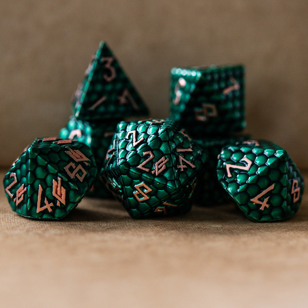 PRE-ORDER || Green Dragon's Egg Metal Dice Set