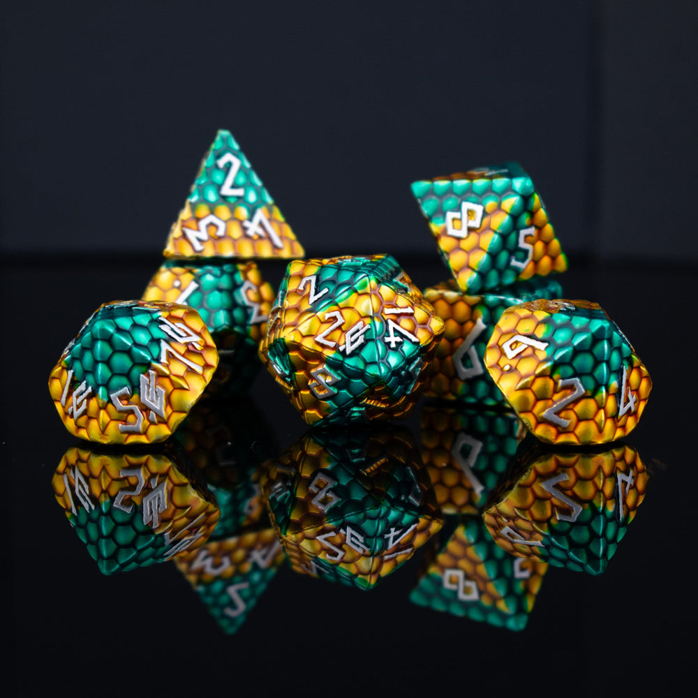 Green and Gold Dragon's Egg Metal Dice Set (ONLINE ORDER ONLY)