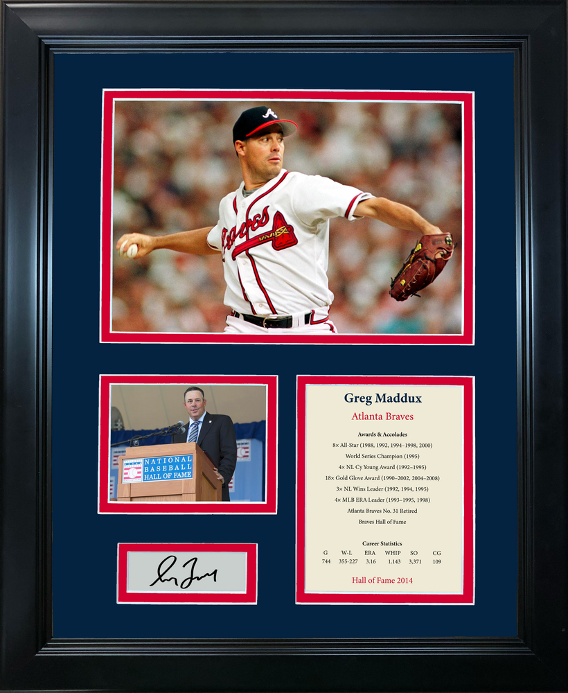 Framed Greg Maddux Hall of Fame Facsimile Laser Engraved Signature Auto Atlanta Braves 11"x14" Baseball Photo Sig Collage (ONLINE ORDER ONLY)