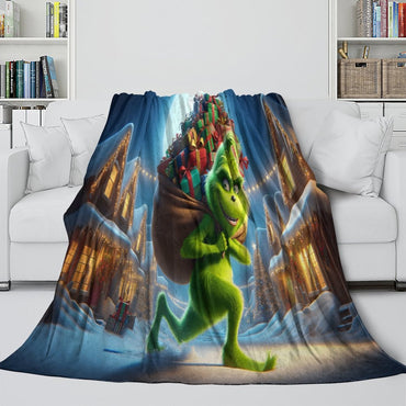 Grinch Blanket Pattern Flannel Throw Kids Room Decoration (ONLINE ORDER ONLY)