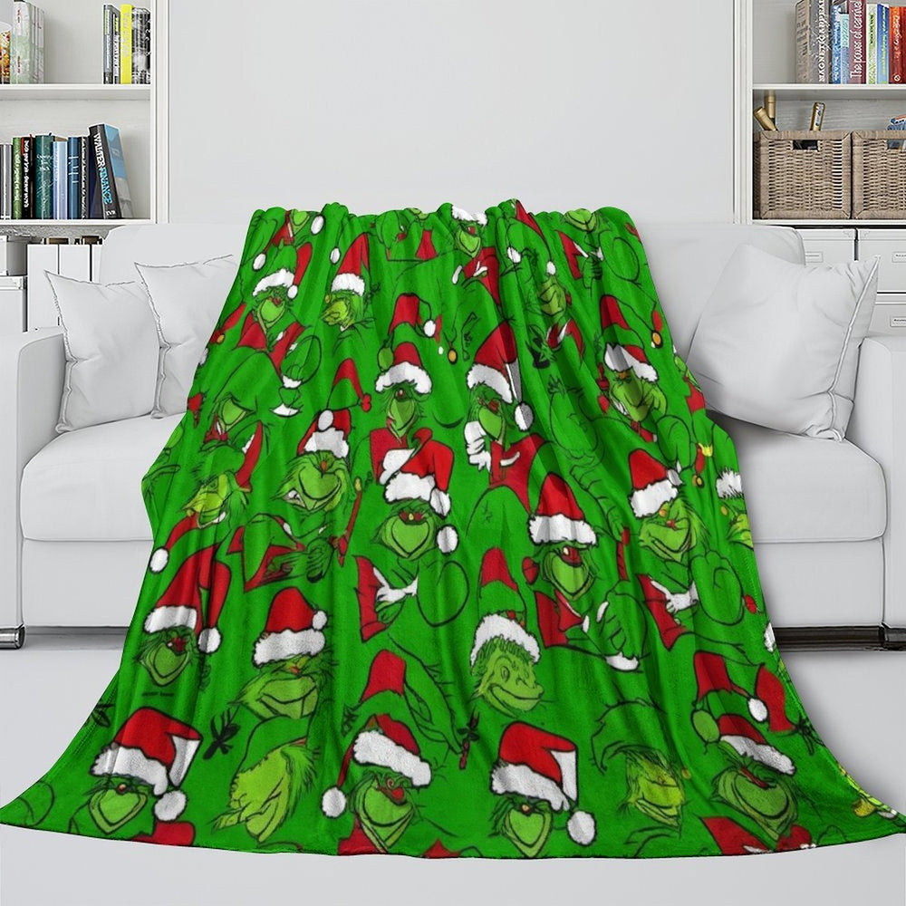 Grinch Blanket Pattern Flannel Throw Kids Room Decoration (ONLINE ORDER ONLY)