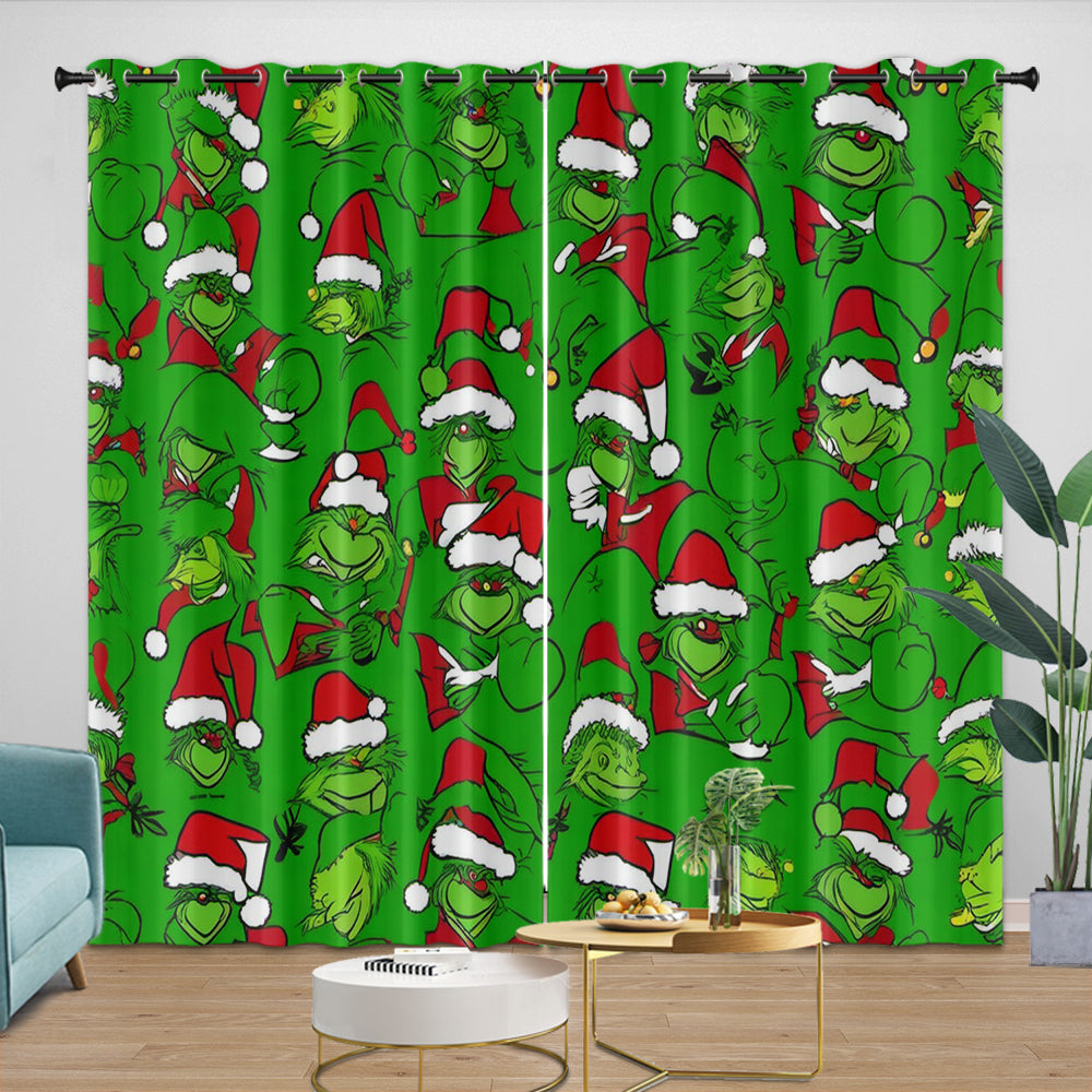 Grinch Curtains Blackout Window Drapes Room Decoration (ONLINE ORDER ONLY)
