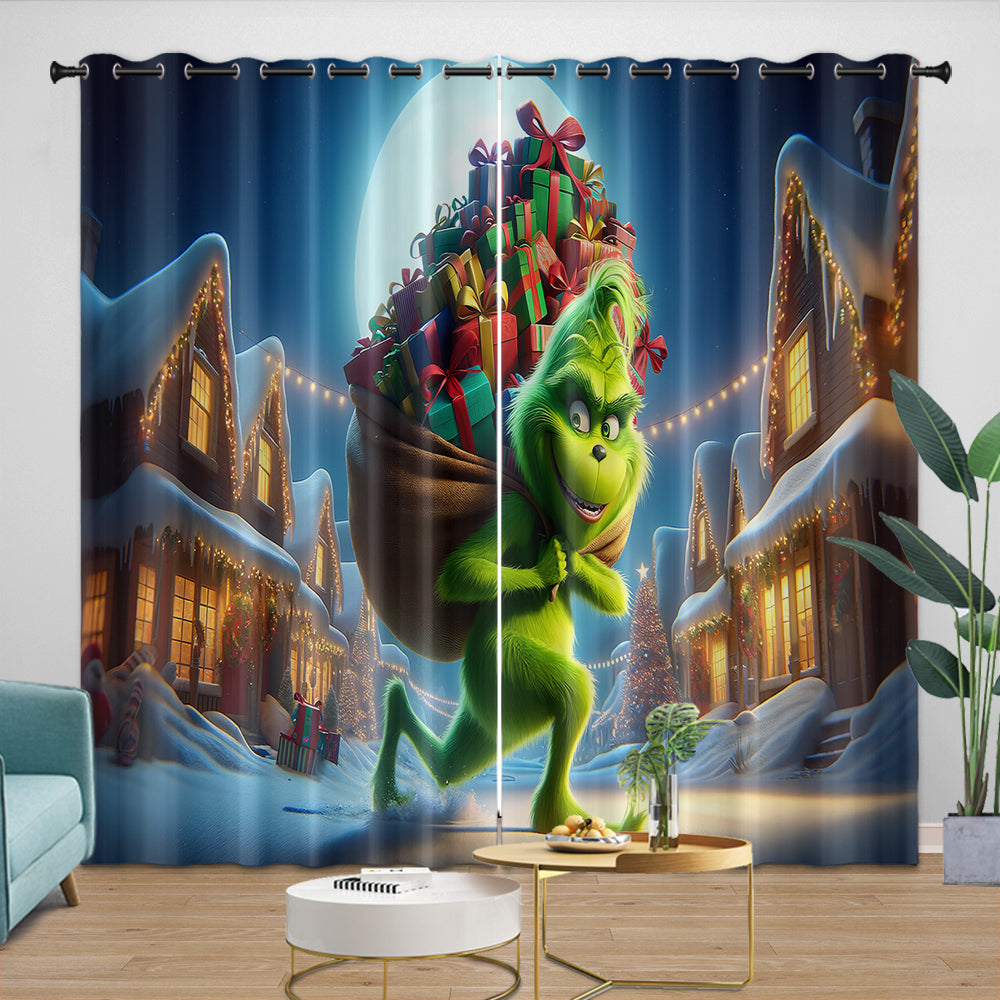 Grinch Curtains Blackout Window Drapes Room Decoration (ONLINE ORDER ONLY)