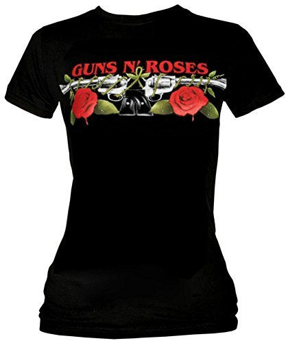 Juniors Guns N' Roses: Roses And Pistols T-Shirt,Black,Medium [T-Shirt] (ONLINE ORDER ONLY)