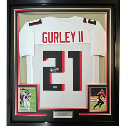 Framed Facsimile Autographed Todd Gurley II 35x39 Atlanta White Reprint Laser Auto Football Jersey (ONLINE ORDER ONLY)