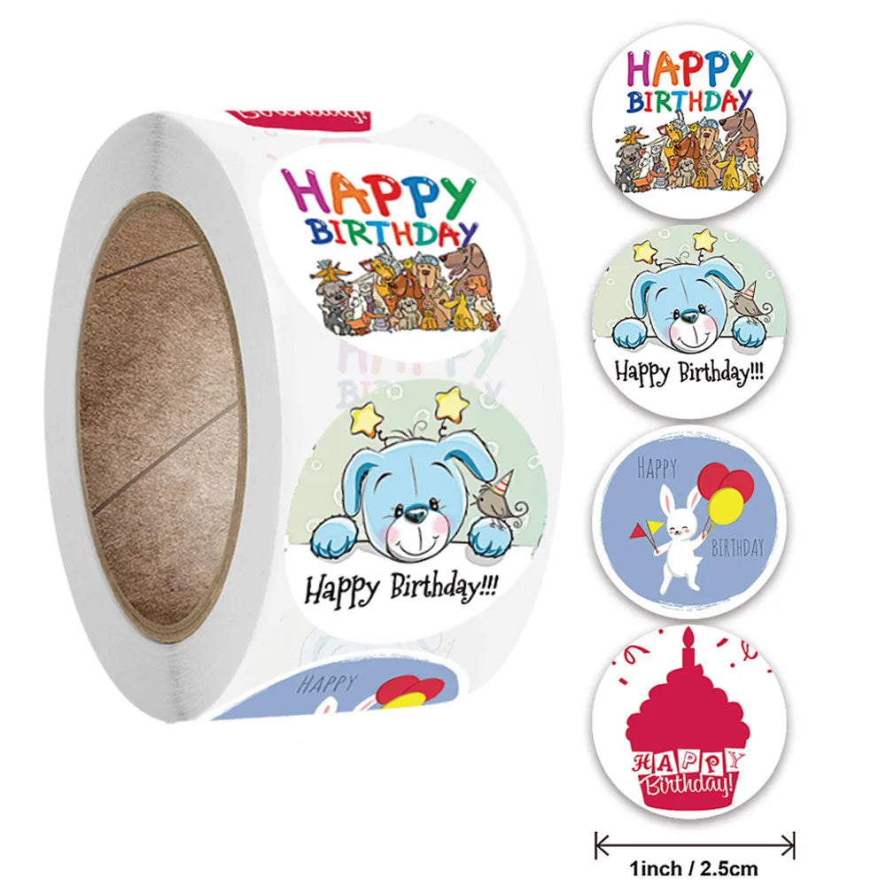 50-500pcs Round Happy Birthday Handmad Sticker Sealing Sticker Vintage DIY Gift Stickersdhesive Christmas Sticker Stationery (ONLINE ORDER ONLY)