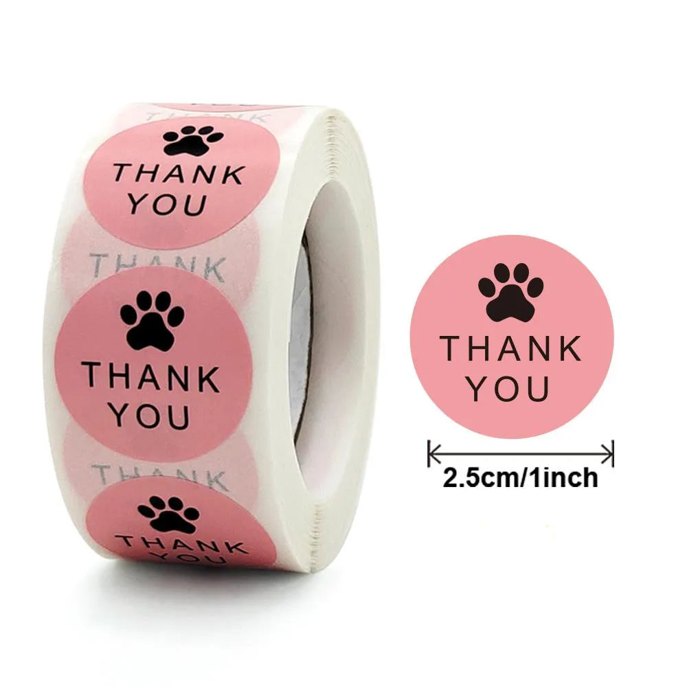 Dog Paw Print Natural Kraft Paper Thank You Stickers Seal Labes 1Inch Gift Packaging Stationery Sticker 500 Labels Per Roll (Online Order Only)