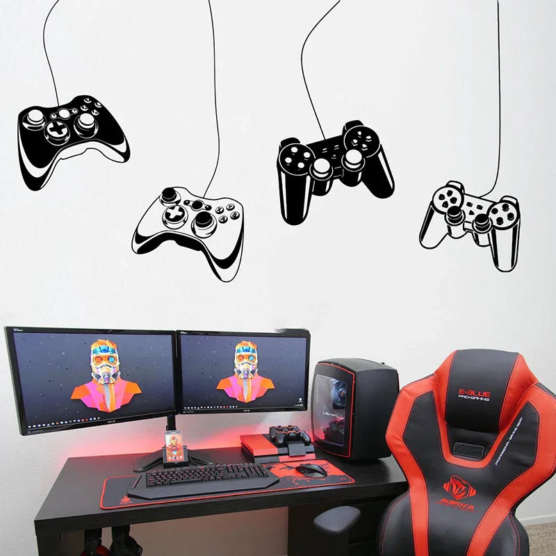 4Pcs Game Controller Wall Sticker Playroom Ps Joystick Video Gaming Zone Gamer Xbox  Wall Decal Kids Room Vinyl Home Decor (Online Order Only)