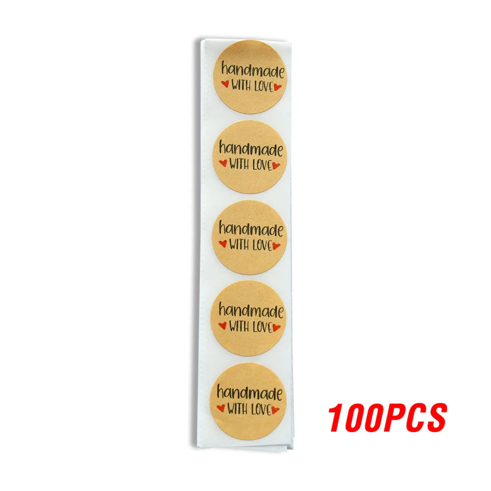 100-500pcs Kraft Paper Sticker Handmade With Love Round Adhesive Labels Baking Wedding Decoration Party Decoration Stickers (ONLINE ORDER ONLY)
