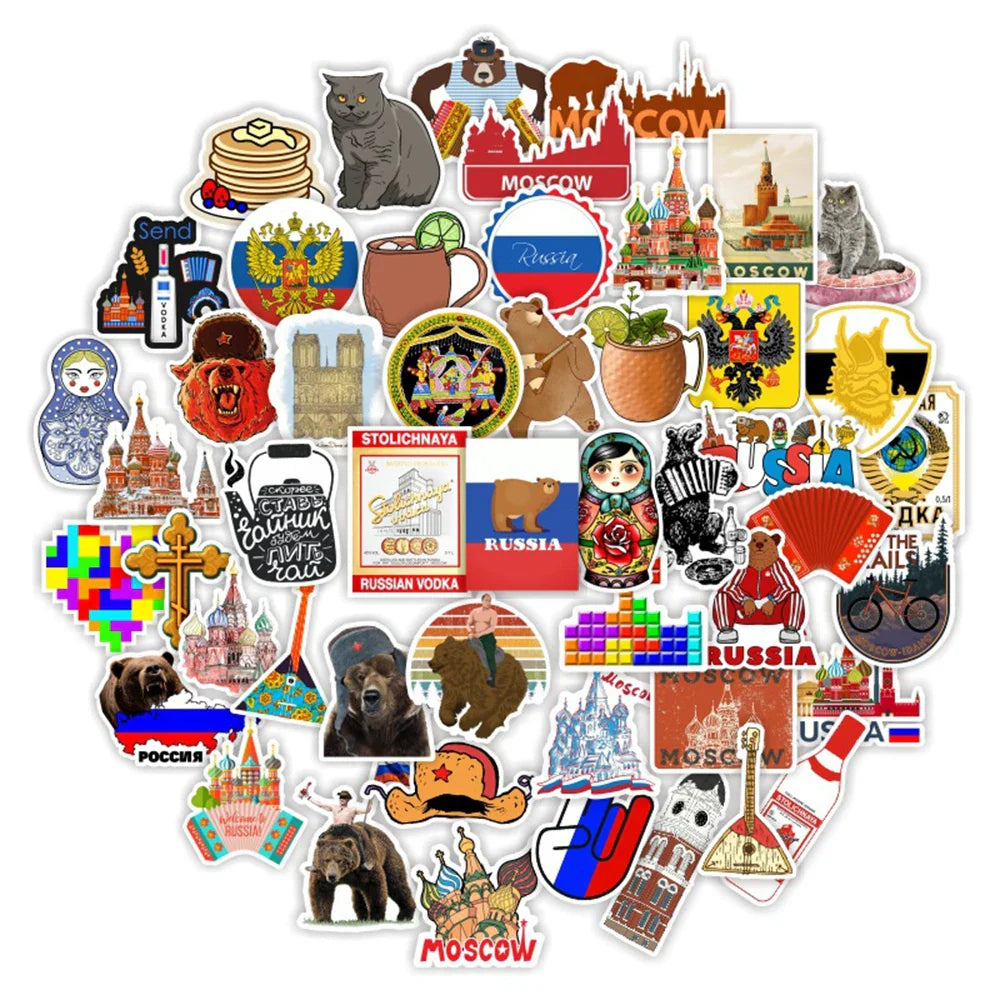 10/30/50PCS Retro Mix Russia Sign Matryoshka Bear Power Cool Stickers Motorcycle Laptop Guitar Phone Graffiti Decal Sticker Toy (ONLINE ORDER ONLY)