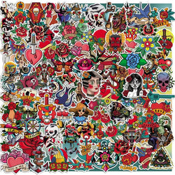 Colorful Retro Tattoo Stickers for Skateboard, Laptop, Guitar, Car, Graffiti, DIY (10/30/50/100PCS) (Online Order Only)