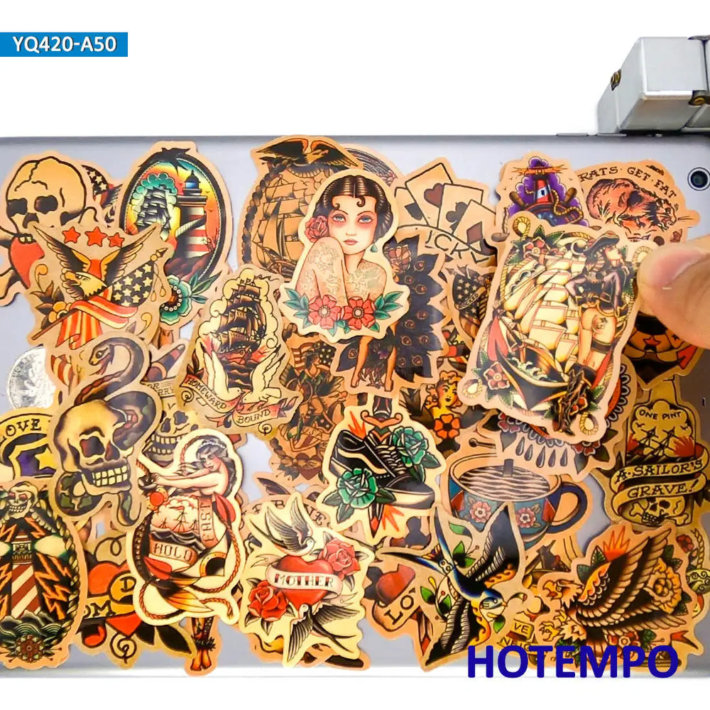 50Pieces Old School Style Sexy Girls Sailor Tattoo Yellowing Retro Stickers for Phone Luggage Car Bike Skateboard Laptop Sticker (Online Order Only)