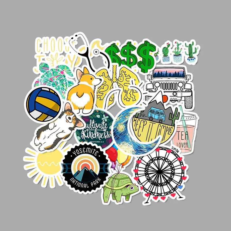 35/50/75PCS Cartoon Simple VSCO Girls Kawaii Stickers For Chidren Toy Waterproof Sticker to DIY Laptop Bicycle Helmet Car Decals (Online Order Only)