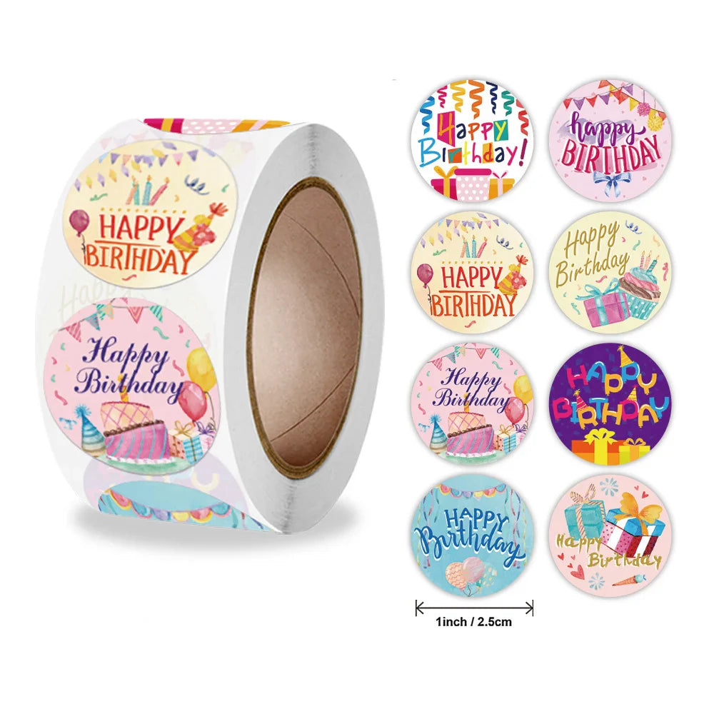 100-500pcs Cute Happy Birthday Sticker Birthday Gift Decoration Label Sealing Balloon Cake Label Packaging Scrapbook Sticker (Online Order Only)