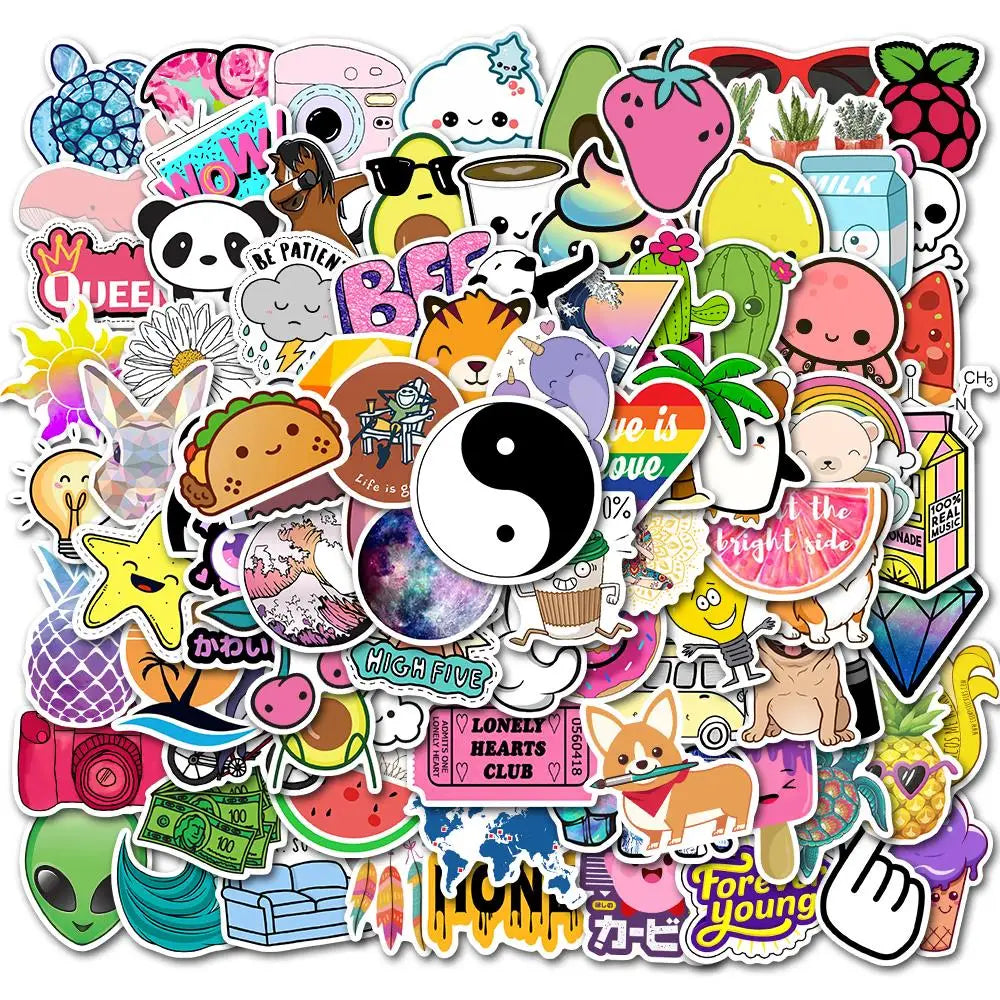 50/100 PCS Cartoon Simple VSCO Girls Kawaii Stickers For Chidren Toy Waterproof Sticker to DIY Laptop Bicycle Helmet Car Decals (Online Order Only)