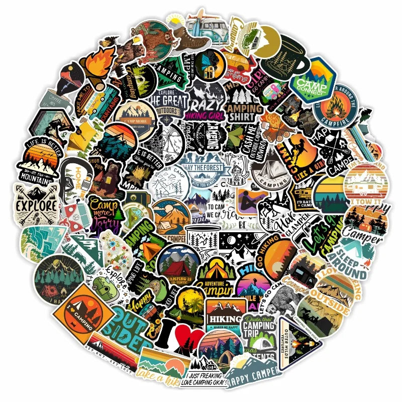 Camping Adventure Waterproof Stickers for Laptop Car Luggage (10/30/50/100 PCS) (ONLINE ORDER ONLY)