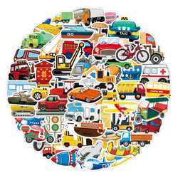 Cartoon Transportation Stickers for Kids - 10/30/50pcs for Notebook, Car, Bike, Laptop, Suitcase, Phone (Online Order Only)