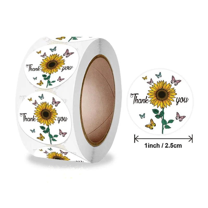 Round Sunflowe Stickers 500pcs Paper Adhesive Labels For Festival, Baby Shower Party Decorative Envelope Seal Gift Wrap (ONLINE ORDER ONLY)