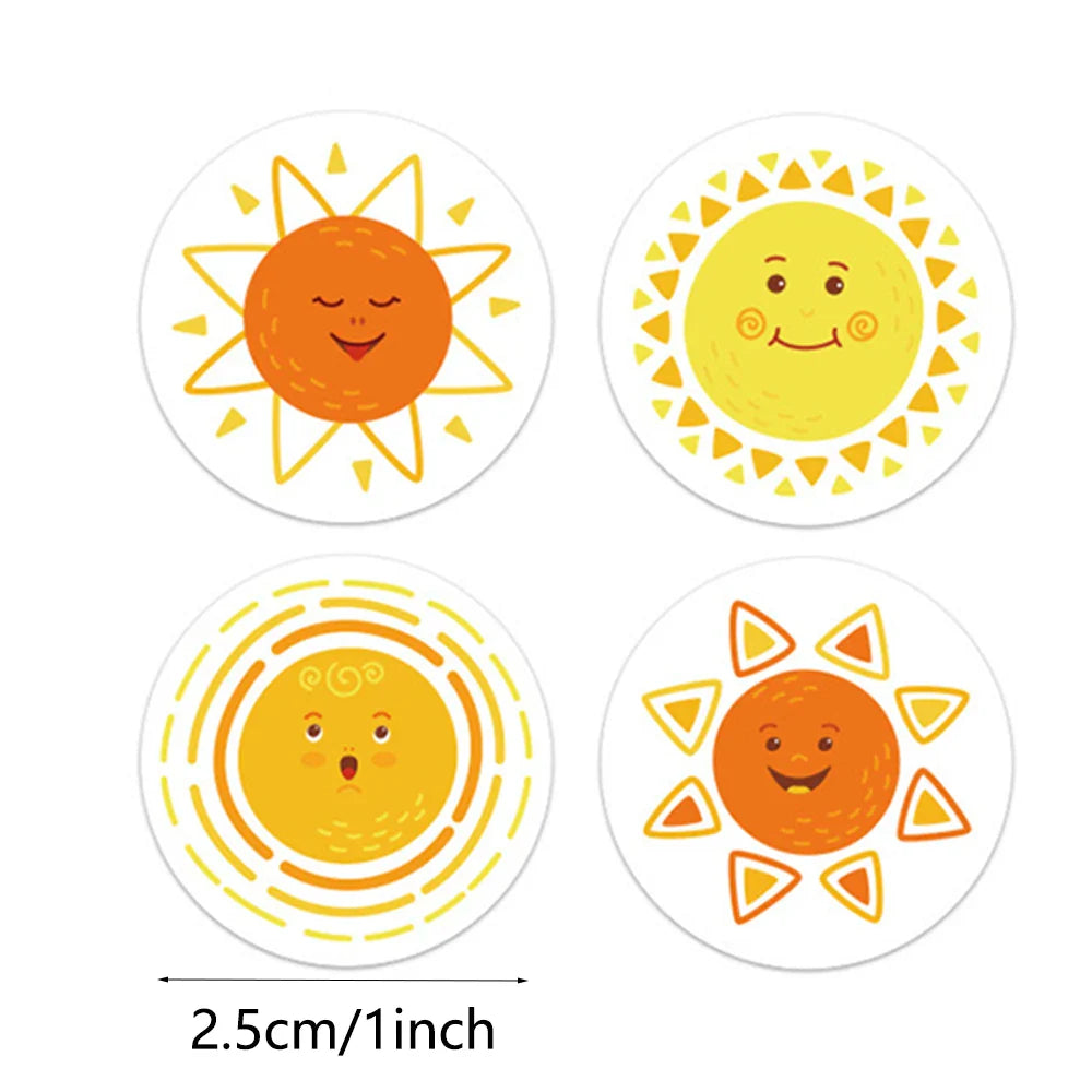 100-500pcs 8 Styles Round Cartoon Sun Smile Kids Reward Stickers Party Handmade Scrapbooking Gift Packaging Seal Label (ONLINE ORDER ONLY)