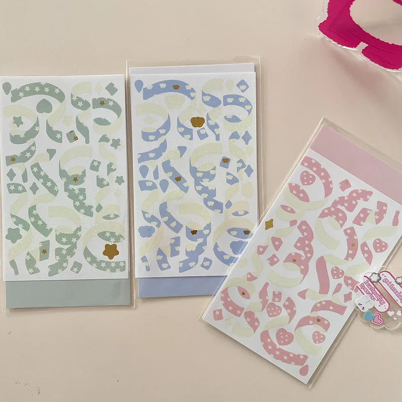 Korean ins Hot Stamping Love Ribbon Stickers Hand Account Decor DIY Collage Material Stationery Sticker Diary Album Decoration (ONLINE ORDER ONLY)