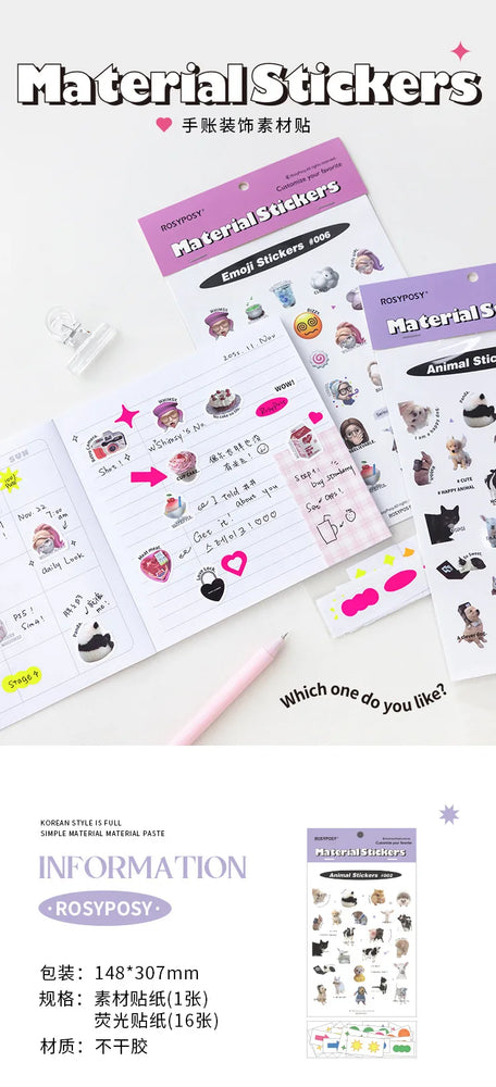 17Pcs Cute Animal Sticker ins DIY Decoration Ablum Diary Scrapbooking Journal Adhesive Sticker Stationery Art Crafts (ONLINE ORDER ONLY)