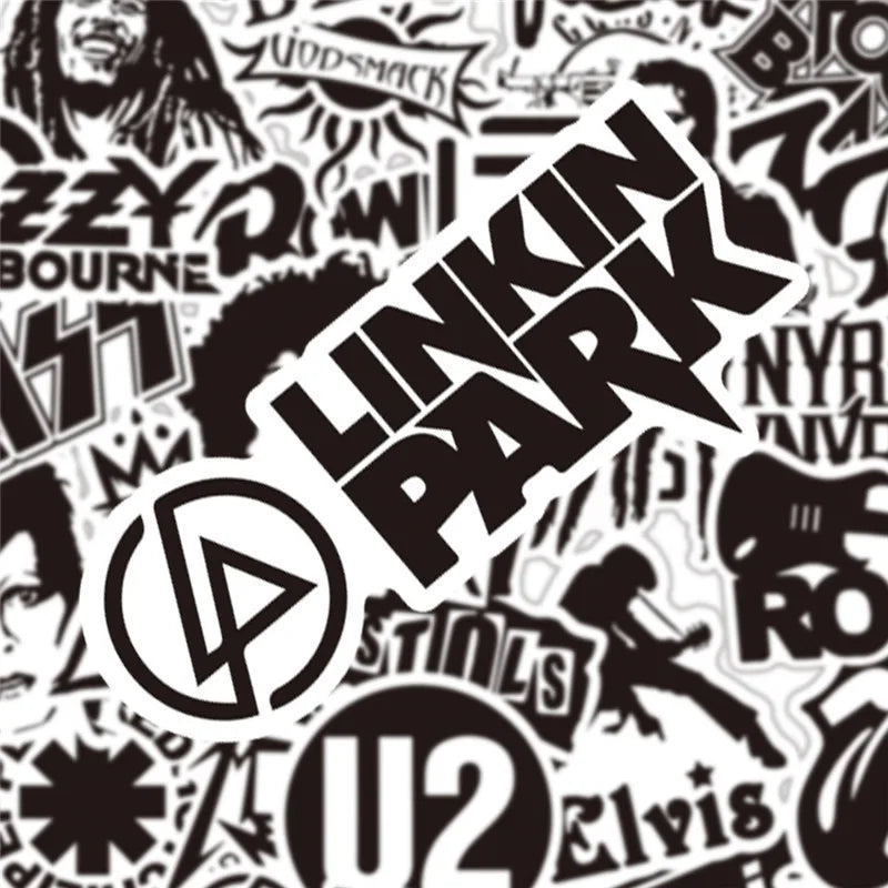 10/30/50Pcs Black and White Rock Band Stickers DIY Waterproof Skateboard Guitar Motorcycle Luggage Graffiti Cool Sticker Kid Toy (Online Order Only)