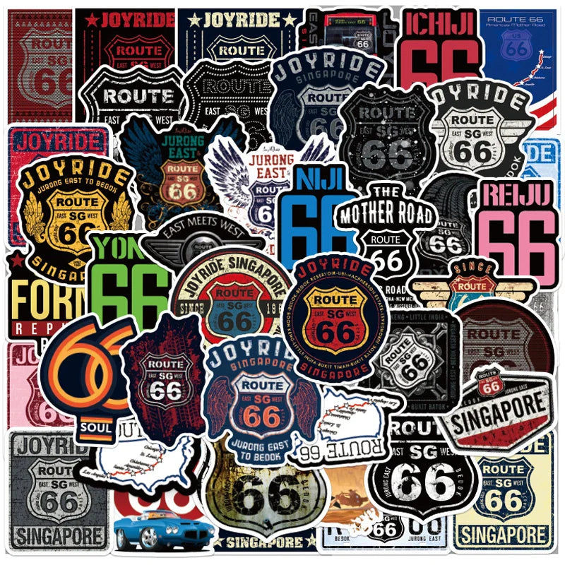 Retro Route 66 Stickers Pack for Skateboard, Guitar, Motorcycle, Bicycle, Luggage, Fridge, DIY, PVC, Cool Kids Toys (Online Order Only)