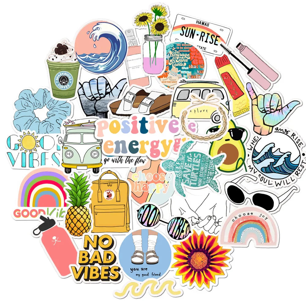 35/50/75PCS Cartoon Simple VSCO Girls Kawaii Stickers For Chidren Toy Waterproof Sticker to DIY Laptop Bicycle Helmet Car Decals (Online Order Only)