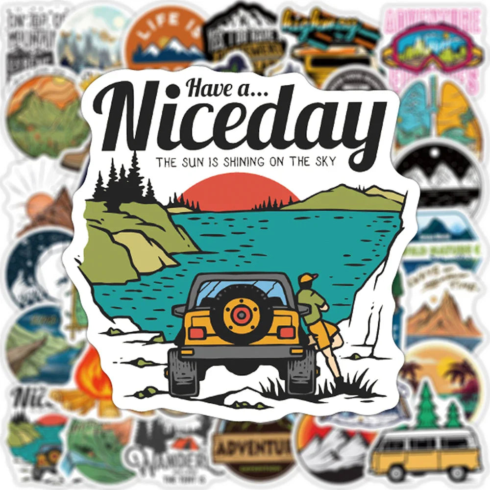 10/50/100PCS Camping Landscape Stickers Outdoor Adventure Climbing Travel Waterproof Sticker to DIY Suitcase Laptop Bicycle Toys (ONLINE ORDER ONLY)