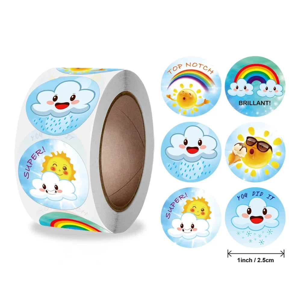 Smile Face Sticker 500 Pcs/roll For Kids Reward Sticker Yellow Dots Labels Happy Smile Face Expression Sticker Kids Toys (ONLINE ORDER ONLY)