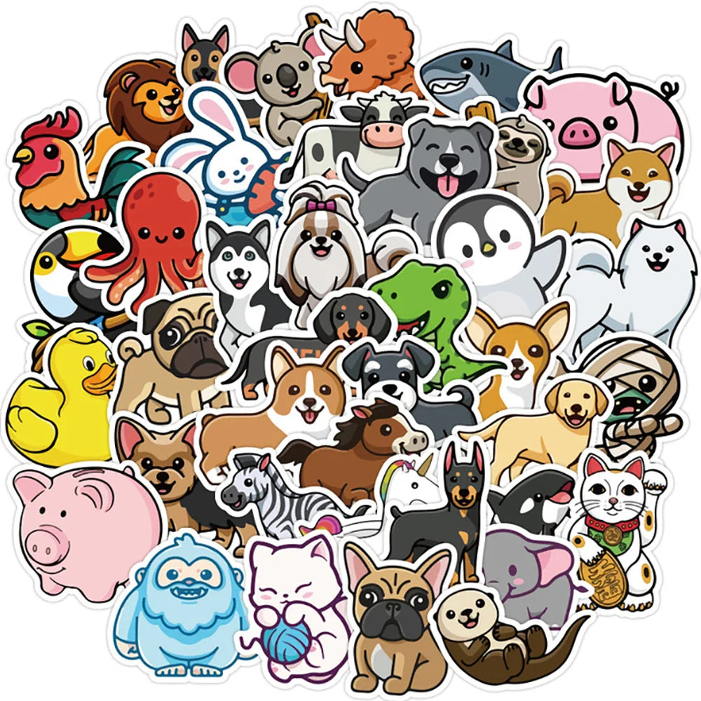 Kawaii Animal Cartoon Stickers for Skateboard, Fridge, Phone, Guitar, Motorcycle, Luggage - 10/30/50PCS (Online Order Only)