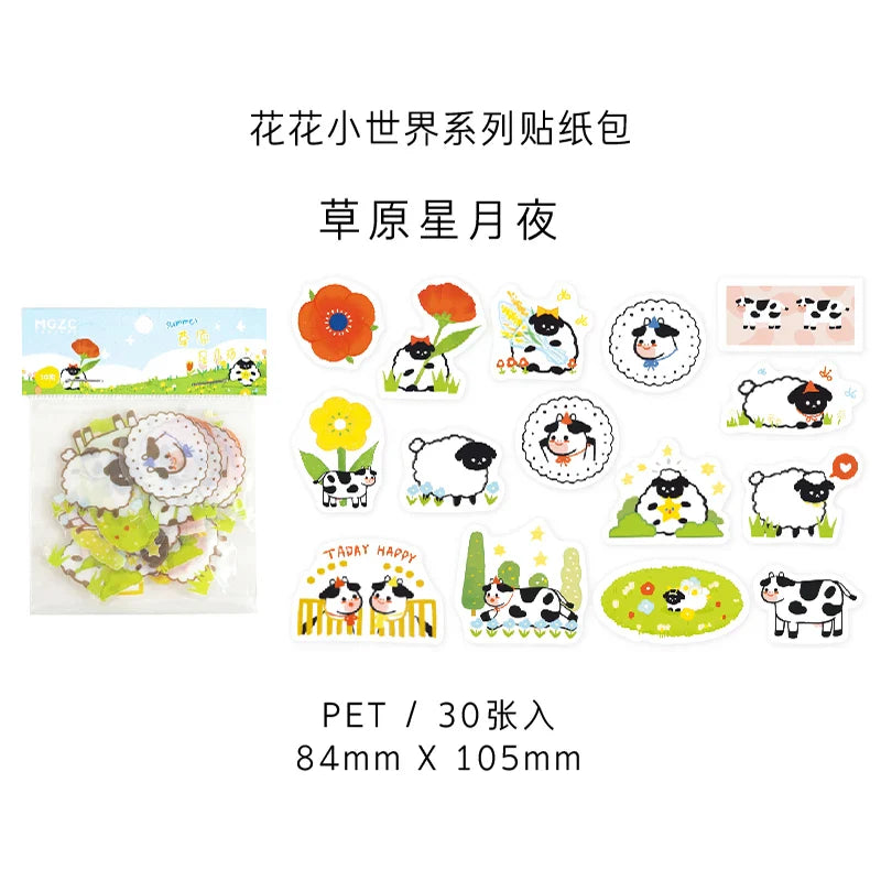 30Pcs/lot Flower Small World Series Stickers Scrapbooking Decorative Sticker DIY Diary Album Stick Label Kawaii Stationery (ONLINE ORDER ONLY)
