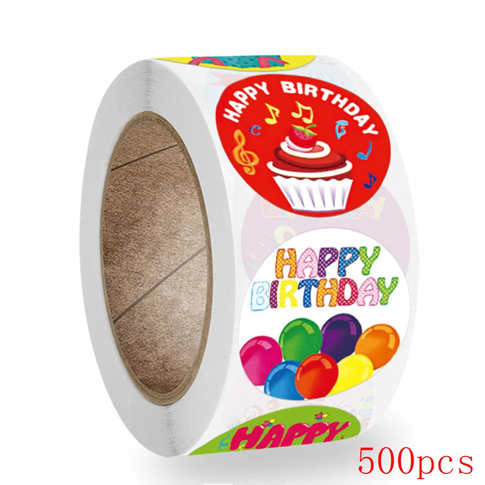 50-500pcs Round Happy Birthday Handmad Sticker Sealing Sticker Vintage DIY Gift Stickersdhesive Christmas Sticker Stationery (ONLINE ORDER ONLY)