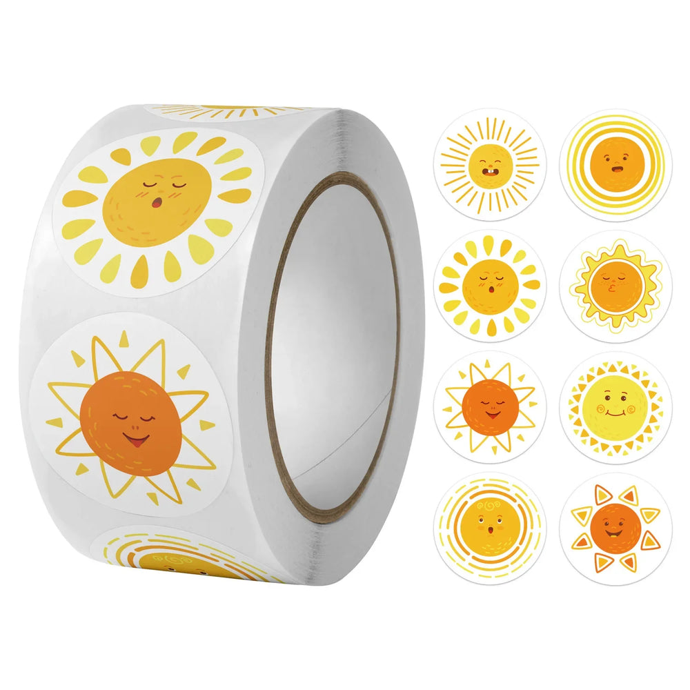 100-500pcs 8 Styles Round Cartoon Sun Smile Kids Reward Stickers Party Handmade Scrapbooking Gift Packaging Seal Label (ONLINE ORDER ONLY)