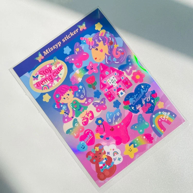 Ins Retro Cartoon Bear Laser Sticker Scrapbooking Decorative Sticker DIY Diary Album Stick Label Korean Kawaii Stationery (ONLINE ORDER ONLY)