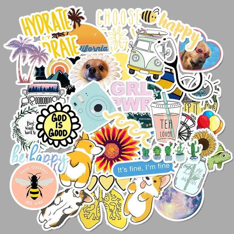 35/50/75PCS Cartoon Simple VSCO Girls Kawaii Stickers For Chidren Toy Waterproof Sticker to DIY Laptop Bicycle Helmet Car Decals (Online Order Only)