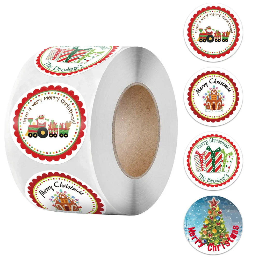 100-500pcs Christmas Stickers Roll Cartoons Gift Cards Party Package Cute Santa Label Sealing Decor Party Decorative Stickers (ONLINE ORDER ONLY)
