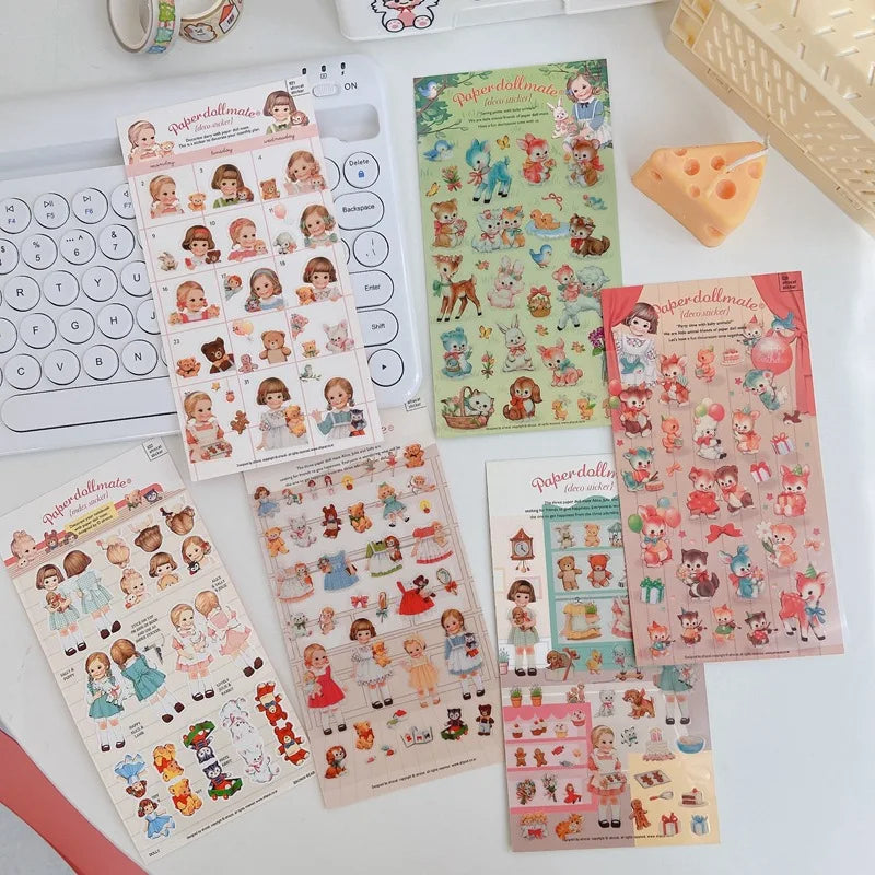 Ins Kawaii Retro Girl Sticker Scrapbooking Decorative Sticker DIY Diary Album Stick Label Korean Stationery (ONLINE ORDER ONLY)