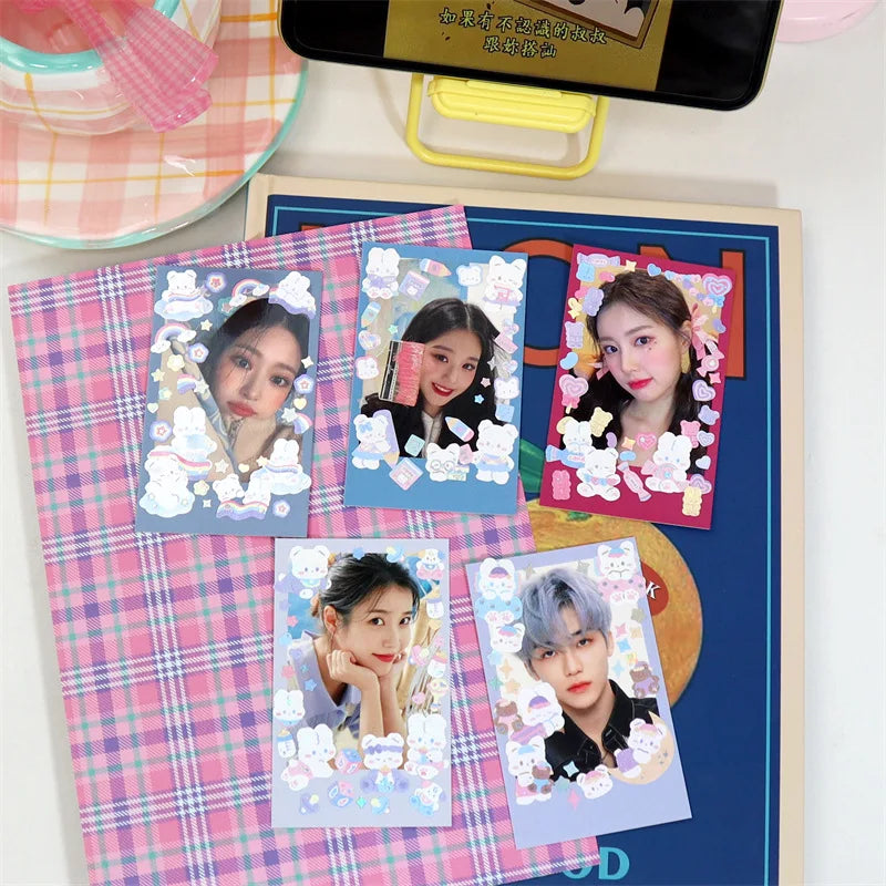 Korean Cute Animals Laser Stickers Photo Frame Decoration Idol Card Scrapbook Sticker Diary DIY Planner Stationery Stick Label (Online Order Only)
